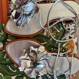 FARM Rio Strap On Silver Floral Sandals- BRAND NEW
